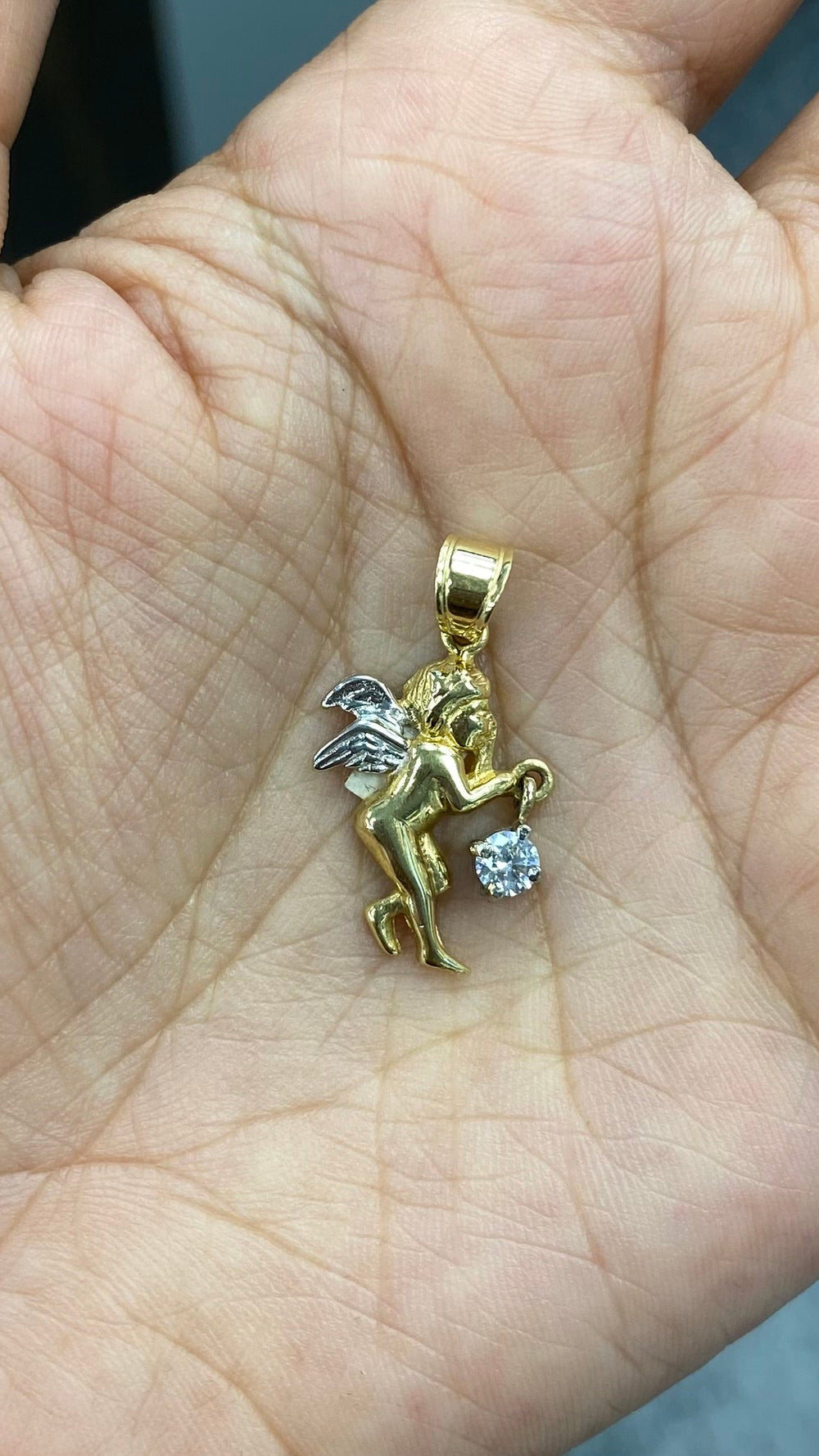 Two tone gold angel pendant