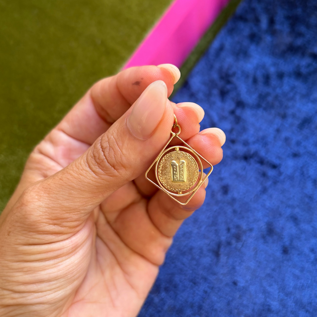 Spinning vintage jewish coin pendant