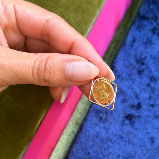 Spinning vintage jewish coin pendant
