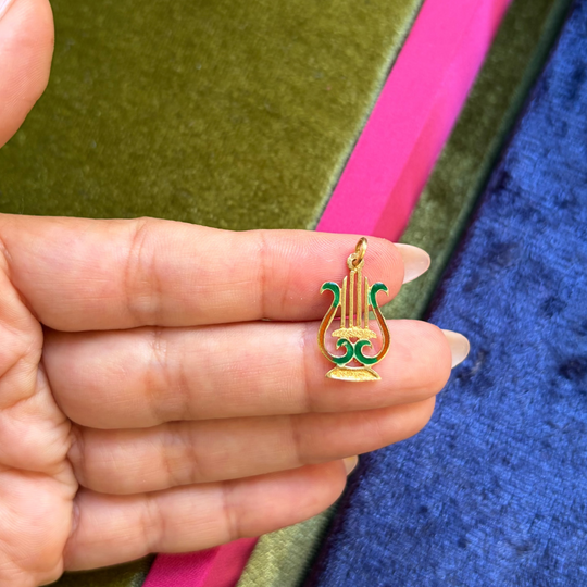 Vintage enamel harp charm