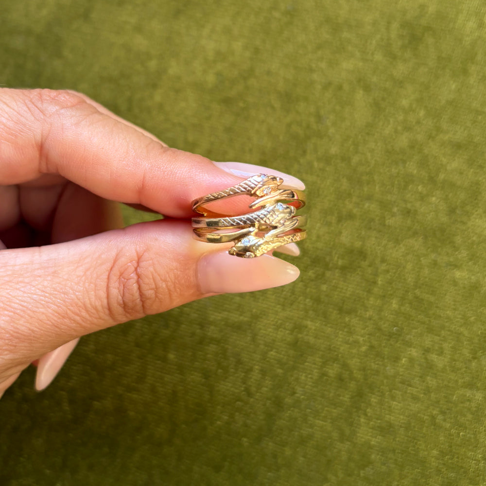 Vintage tricolor snakes ring
