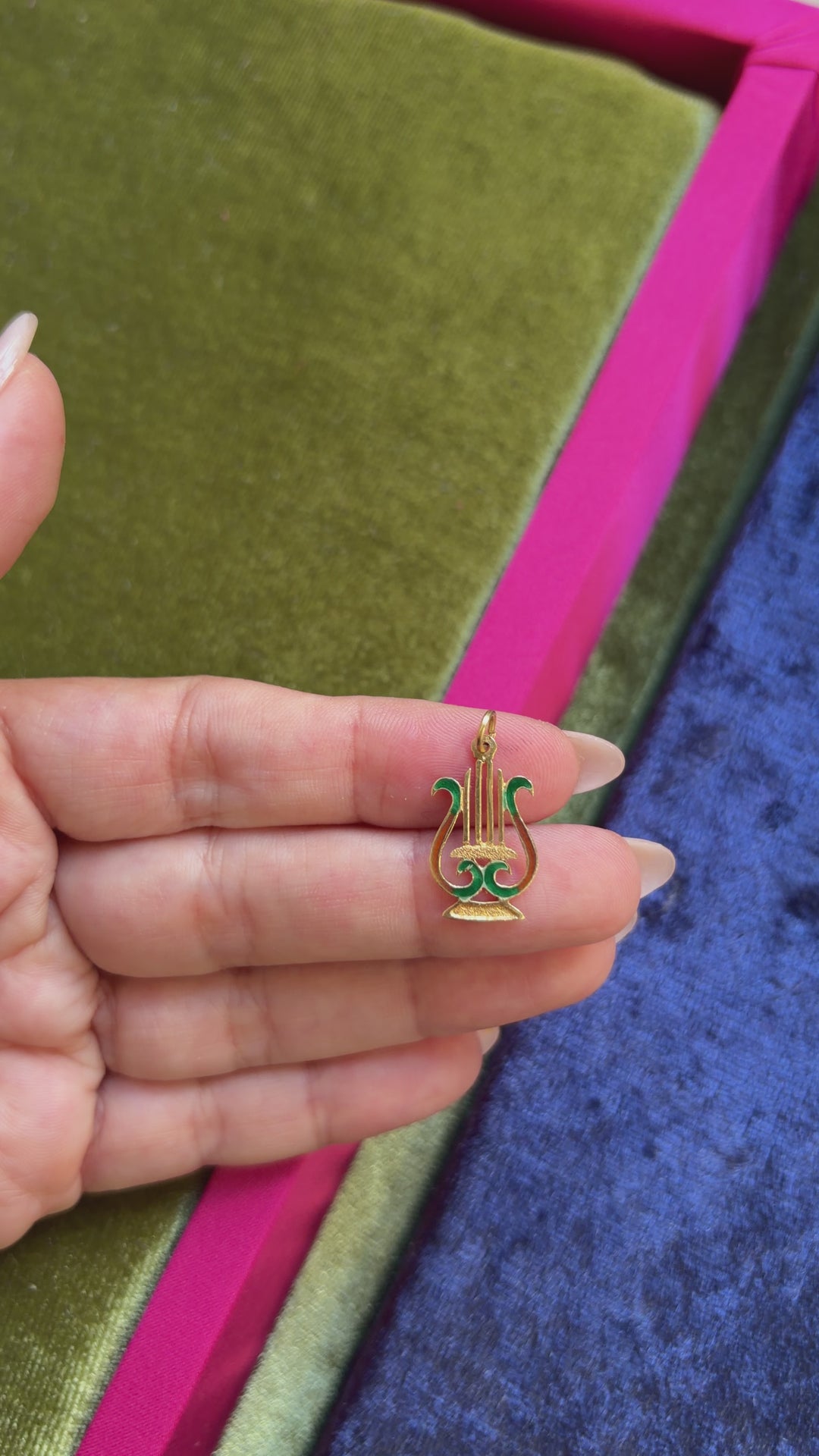 Vintage enamel harp charm